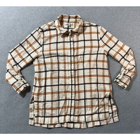 Madewell Tops - Madewell Shirt Womens S Ivory Ginger Navy Plaid Oversized Flannel Boyfriend